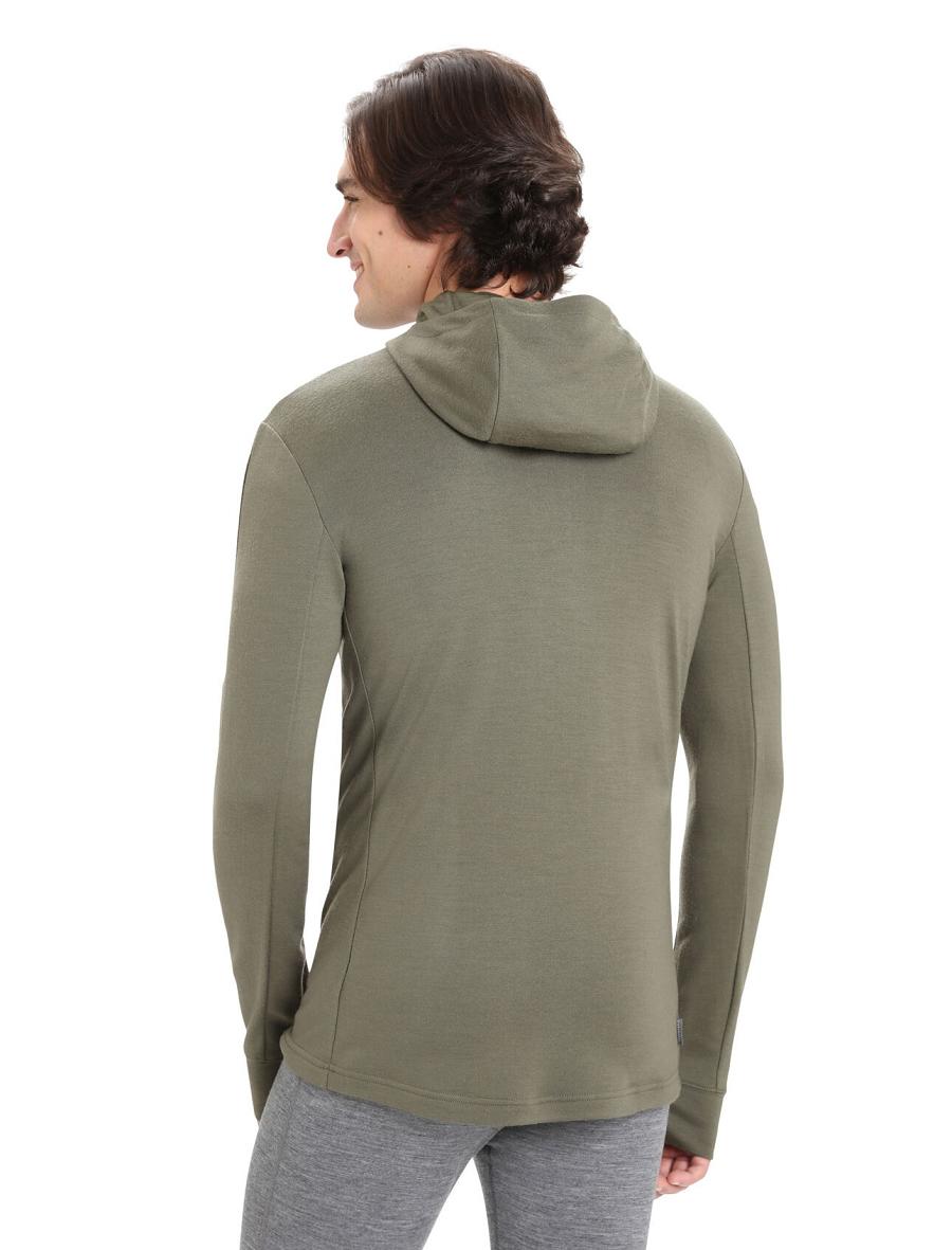 Loden Men's Icebreaker Merino Quantum III Long Sleeve Zip Hoodie | USA 1269XYUF